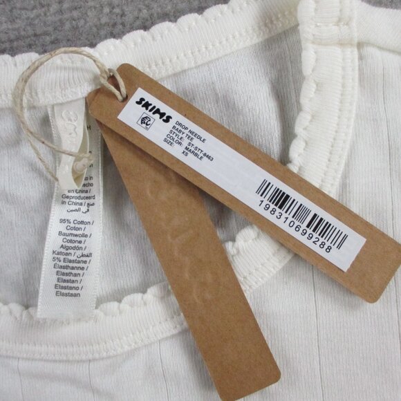 SKIMS Drop Needle Baby Tee Womens XS Marble T Shirt Pointelle Short Sleeve NEW - Picture 3 of 7